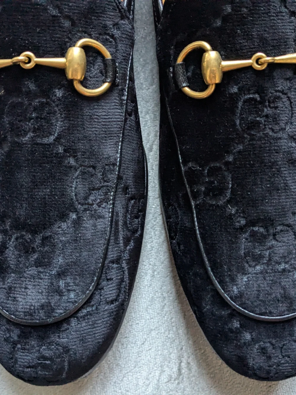Black Velvet Horsebit Loafers - Luxury Men's Dress Shoes Gucci 10 US Monogram